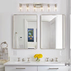 6 Light Bathroom Light Fixtures, Bathroom Vanity Light with Clear Glass, Brushed Nickel Bathroom Lighting Fixtures over Mirror, Large Vanity Lights for Bathroom, Vanity Lights for Mirror, Wall Sconce