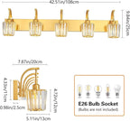 Modern Bathroom Vanity Light, 5-Light Gold Wall Sconce with Crystal Accents, Over Mirror Bathroom Lighting Fixture, 42.52" Long Dimmable Vanity Lamp for Makeup, Easy Installation