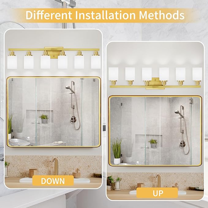 6 Light Gold Bathroom Vanity Light, Gold Bathroom Light Fixtures, 38" Modern Brushed Gold Vanity Lighting Fixtures for Bathroom Over Mirror, Gold Sconces Wall Lighting for Bedroom Living Room
