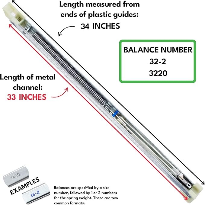 32-2 3220 Window Balance Spring Replacement, Block and Tackle Cartridge Channel Balance, CWH Premium Replacement Balances for Windows, Stamped Size 32-2 Overall Length 34"
