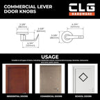 CLG HARDWARE Commercial Lever Door Lock - Heavy-Duty Locking Door Handle, Designer Door Handles, Cylindrical Lever Lock, Non-Handed Grade 2 Industrial Door Handle, 26D Satin Chrome, Passage/Closet