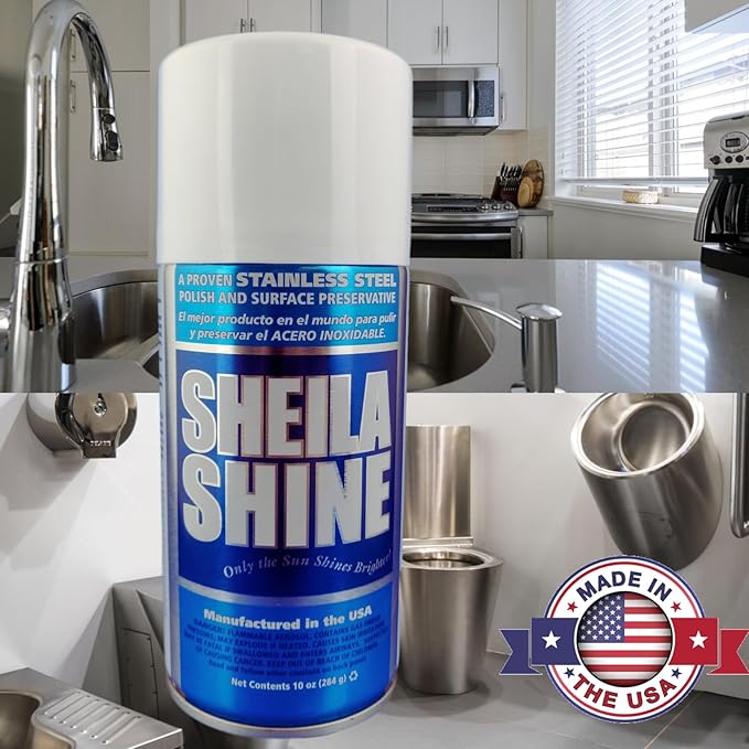 2 x 10 Oz. with Cloth Sheila Shine Stainless Steel Cleaner and Polish Spray with Microfiber Cleaning Cloth, Removes Grease, Fingerprints, Household Kitchen Cleaner, Stainless Steel & Appliances