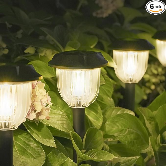 AOSEA LED Solar Lights for Outside,Bright 6 Pack Solar Lights Outdoor IP65 Waterproof,Landscape Lighting,Garden Decorative for Yard,Patio,Walkway,Sidewalk,Driveway,Lawn (Warm)