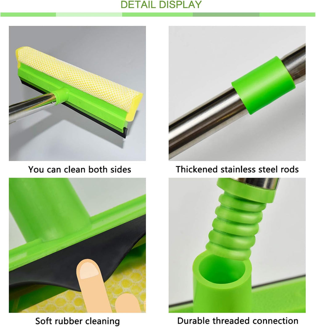 ITTAHO Window Squeegee, Squeegee for Window Cleaning, 2 in 1 Squeegee Window Cleaner with 58'' Long Handle,Window Washing Kit with Extension Pole for Shower, Windshield, Mirror, Gas Station, Glass