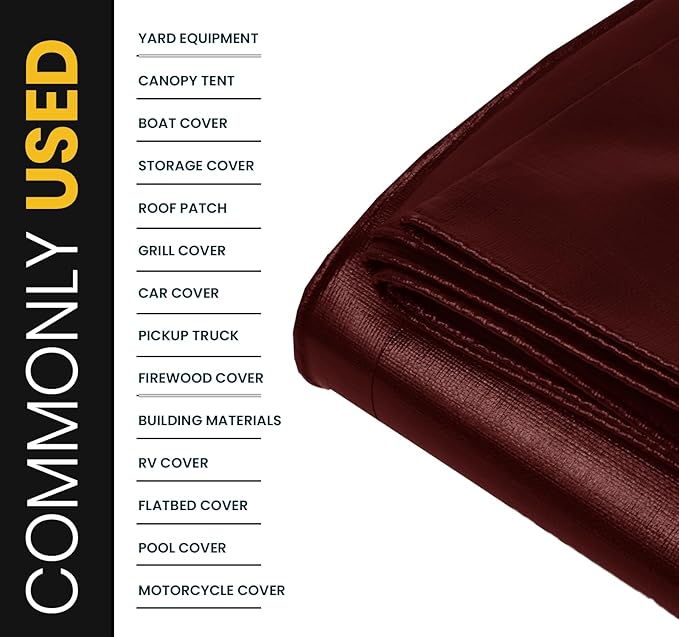 PROTARP Extra Heavy Duty 16 Mil Tarp Cover, Waterproof, UV Resistant, Rip and Tear Proof, Poly Tarpaulin with Reinforced Edges for Roof, Camping, Patio, Pool, Boat. (Maroon/Black 30′ X 70′)