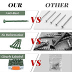 Wood Screws 2-1/2 inch, 300pcs Countersunk Self Tapping Screws #10 x 2-1/2", Carbon Steel, Against Rust and Corrosion Screw, Green Coated Exterior Wood/Deck Screws, Star Drive with Bit