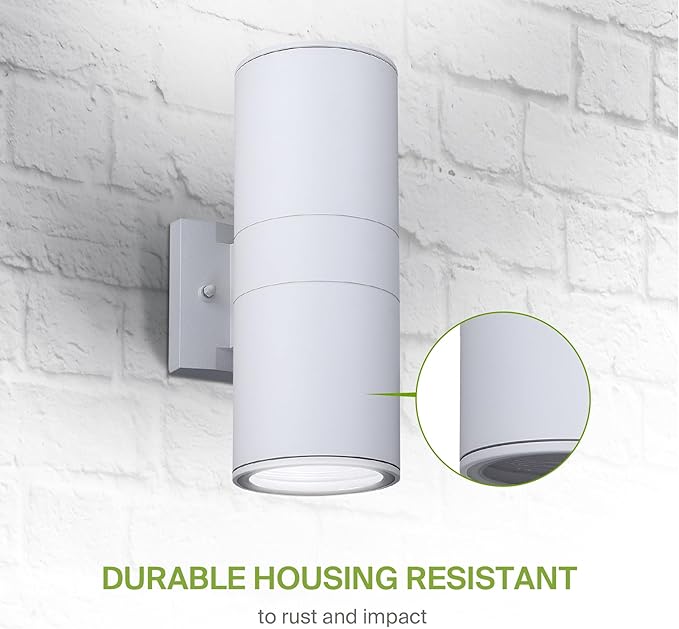 ASD 2 Light Outdoor Wall Light Fixture | 120W E26 Bulb Socket 120V ETL Cylinder Up Down Lights | LED/CFL/Incandescent Bulb Exterior Wall Sconce | Front Door, Porch, Patio Lighting | White, 6 Pack