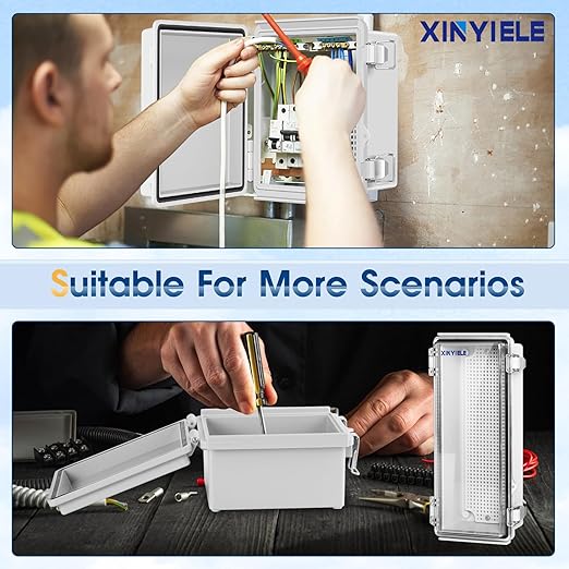 Waterproof Outdoor Project ABS Plastic Junction Box IP67 Weatherproof Dustproof Enclosure with Hinged Cover, Mounting Plate,Wall Brackets for Power Project (Clear,10.2"x4.3"x3.0")