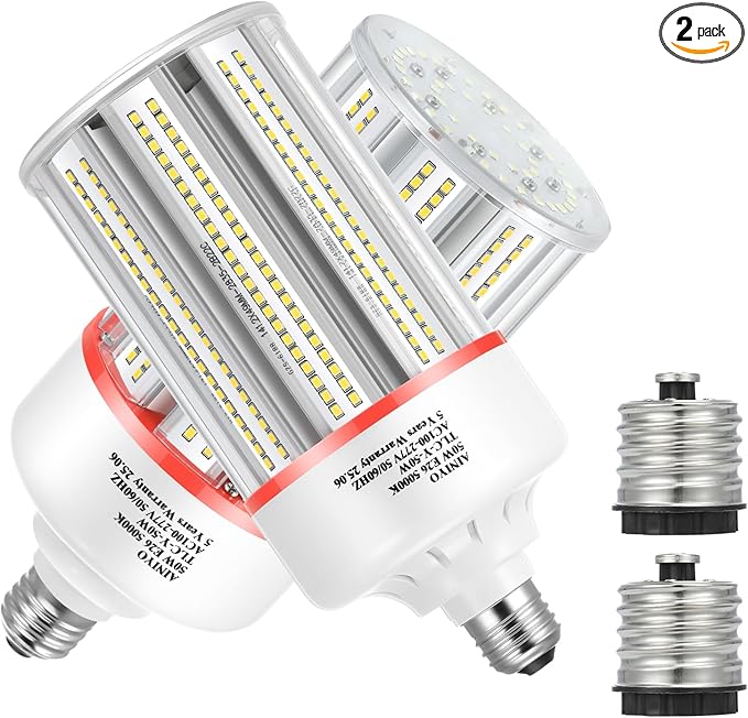 50W Led Corn Light Bulb,E26/E39 Base,5000k Daylight,110-277v,6500lm,CFL HID 175w Metal Halide Replacement For Indoor Outdoor General Lighting,Garage,Workshop,Street And Area Light Super Bright(2-Pack)