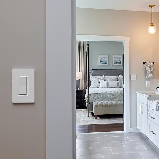Lutron Diva Smart Dimmer Light Switch for Caseta Lighting (Lutron Smart Hub Required), for LED Lights, 150W, Single-Pole/3-Way, No Neutral, Ivory (DVRF-6L-IV)