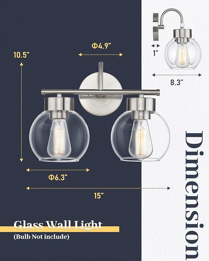 EAPUDUN 2-Light Bathroom Light Fixtures Over Mirror, Brushed Nickel Vanity Lights for Bathroom Modern Wall Sconces Vanity Light Porch Lamp Bathroom Lighting Vanity Lighting Fixtures