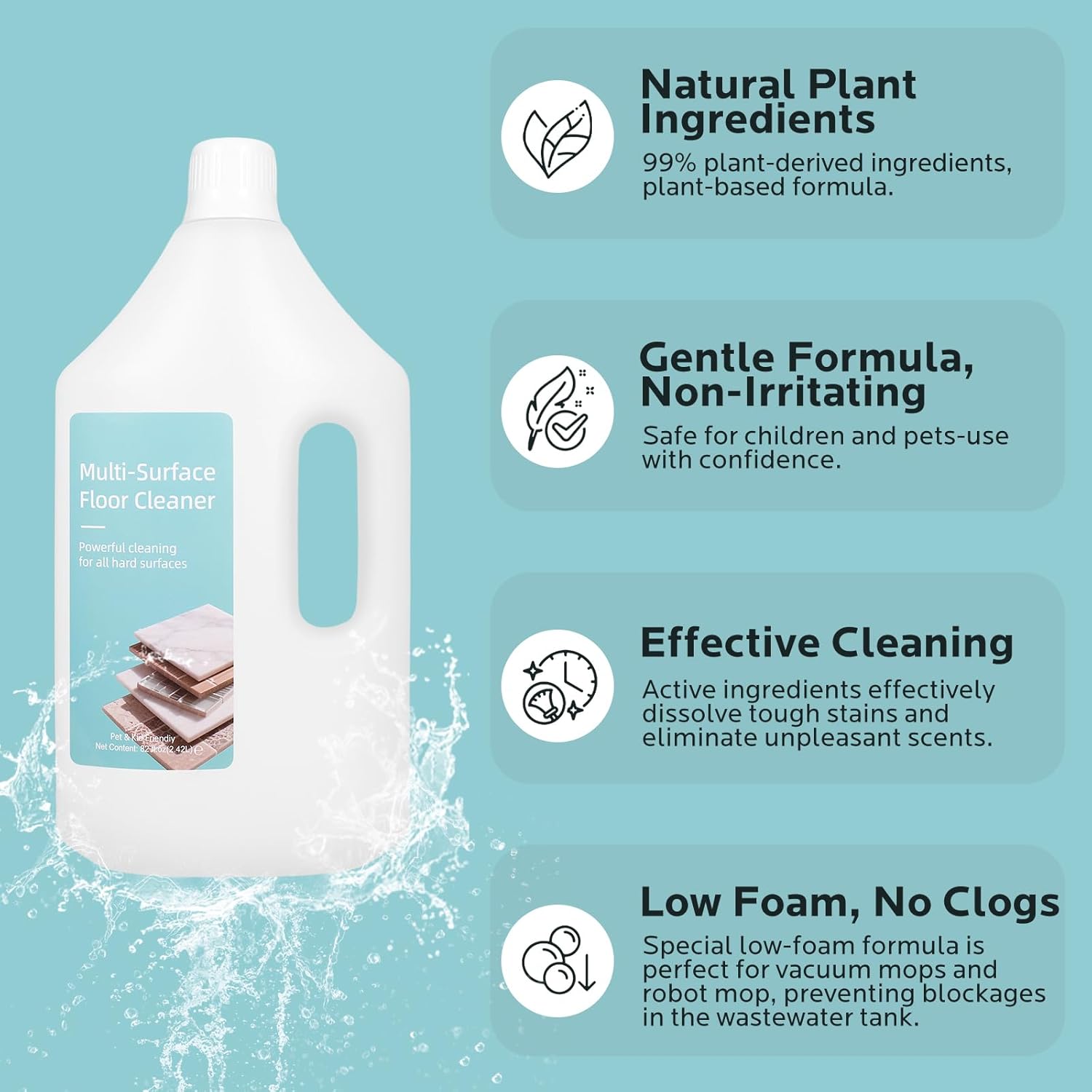 Floor Cleaning Solution,82 Fl Oz - Compatible with L10s Ultra/L20 Ultra/X50 Ultra/L10s Pro Ultra/X40 Ultra/L40 Ultra/X30 Ultra/L30 Ultra Series,Low-Foam Pet & Kid Friendly（Unscented）