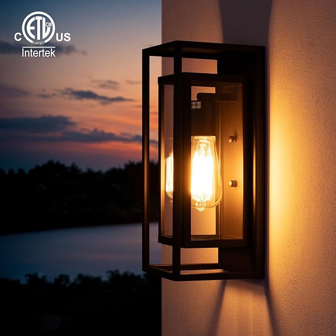 mirrea 14" Classic Outdoor Wall Sconce 1 Light in Rectangular Metal Frame and Clear Glass Shade Waterproof Porch Light Patio Light Pack of 2 (Oil Rubbed Bronze)