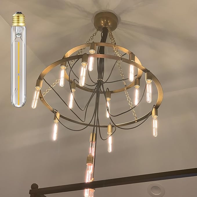 E26 Tubular LED Bulb 4W Equal 40 Watt Soft White 3000K Dimmable E26 Edison AC120V 400lm Tube T9 T10 LED Light Bulb for Rustic Pendant,Chandeliers,Wall sconces,6Pack