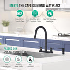 CREA Black Kitchen Faucets with Pull Down Sprayer and Soap Dispenser,Two Handles 8-Inch 4 Holes Bar Sink Faucet for RV Laundry Camper Utility Sink Brushed Nickel Stainless Steel