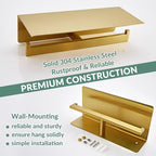 APLusee Brushed Gold Double Toilet Paper Holder with Shelf, Heavy Duty 304 Stainless Steel Tissue Holder for Bathroom with Storage, Commercial Paper Roll Dispenser Wall Mounted