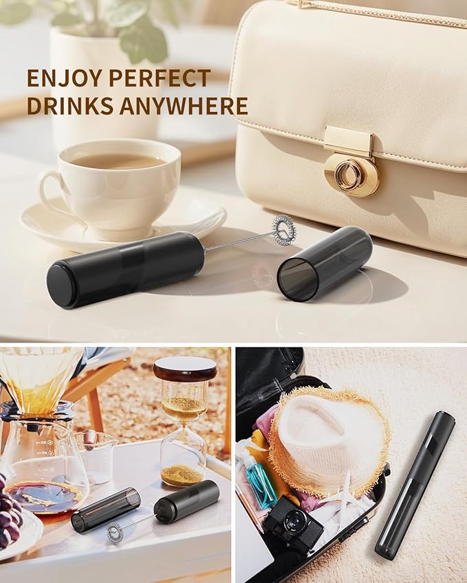 CIRCLE JOY Portable Milk Frother Hanheld, Battery Operated Electric Coffee Frother Wand Drink Mixer for Matcha Lattes Cappuccino, Kitchen Gifts, Black