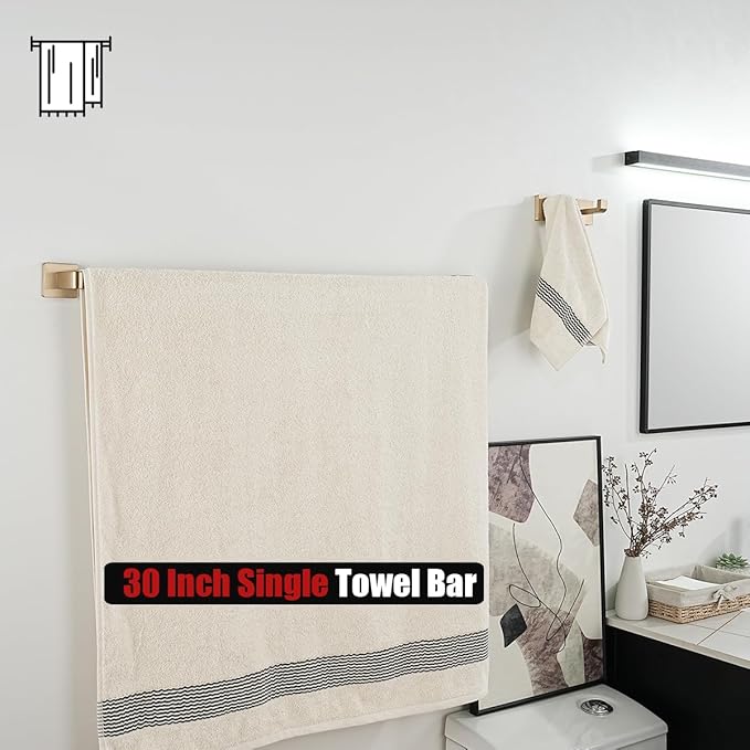 JQK Champagne Bronze Bath Towel Bar, 30 Inch 304 Stainless Steel Thicken 0.8mm Towel Rack Bathroom, Towel Holder Wall Mount, Total Length 32.36 Inch, TB250L30-CB