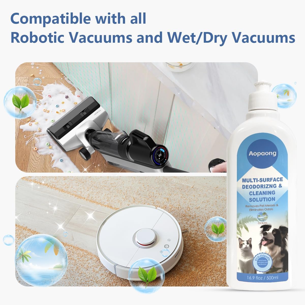 Multi-Surface Floor Cleaning Solution Ocean Scent, Household Floor Cleaner Care for All Robot Vacuums with Mopping and Cordless Wet/Dry Vacuums (16.9Fl Oz/500ML) 2bottle