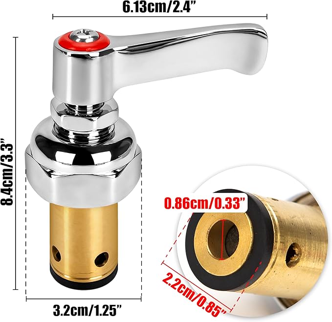 Handle Stem Assembly Fits for T&S Brass Faucets Replace 002712-40, Red Hot Side Spindle Assembly Valve Replacement Part Eterna Full-Turn Faucet with Check Valve Lead-Free 2712-40