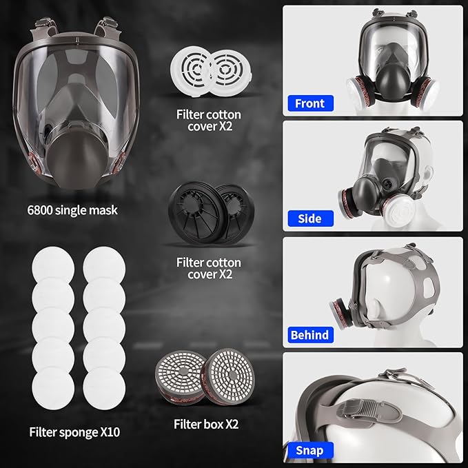 Full Face Gas Mask - Gas Masks Survival Nuclear and Chemical, Reusable Respirator Mask (6800+P-A-1)