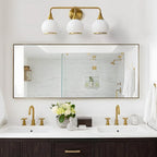 Brushed Gold Bathroom Light Fixtures 3-Lights Vanity Lights with Milky White Frosted Glass Shade Bathroom Vanity Light 22.4 inch Wall Sconce Lighting Bath(Exclude E26 Bulb)