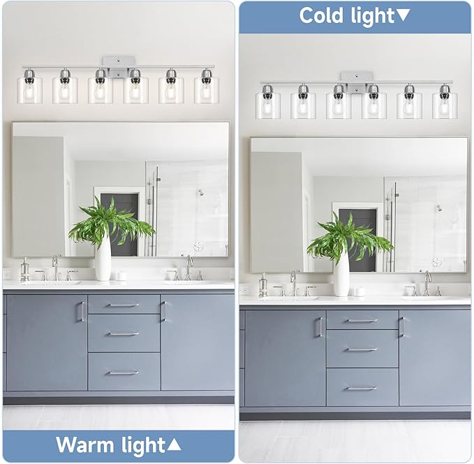 Modern Brushed Nickel 6 Light 38 inch Vanity Lights for Bathroom with Clear Glass, Vanity Light for Mirror Kitchen Living Room Hallway Cabinet Porch