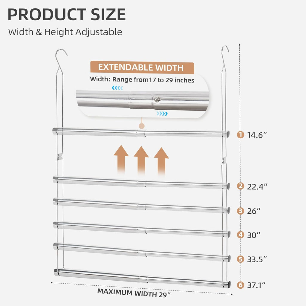 STORAGE MANIAC Hanging Closet Rod, Adjustable Width and Height Closet Hanging Organizer, Space-Saving Clothes Hanging Bar, Closet Extender Hanging Rod Double Closet Hanging Rod, 2 Pack Chrome