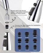Metal Kitchen Faucet Head Replacement: 3-Function Pull Down Spray Nozzle with 9 Adapters, Sink Sprayer Replacement Compatible with Moen, Delta, Kohler, American Standard Faucets, Chrome