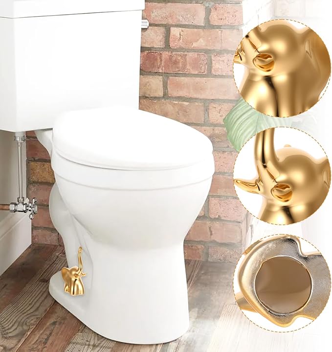 2PCS Toilet Bolt Covers Decorative, Ceramic Toilet Bolt Caps for Bottom Screws, Easy to Install Cute Bathroom Decor, Animal-Shaped Bowl Screw Cover Set Protectors for Modern Home (Gold, Elephant)