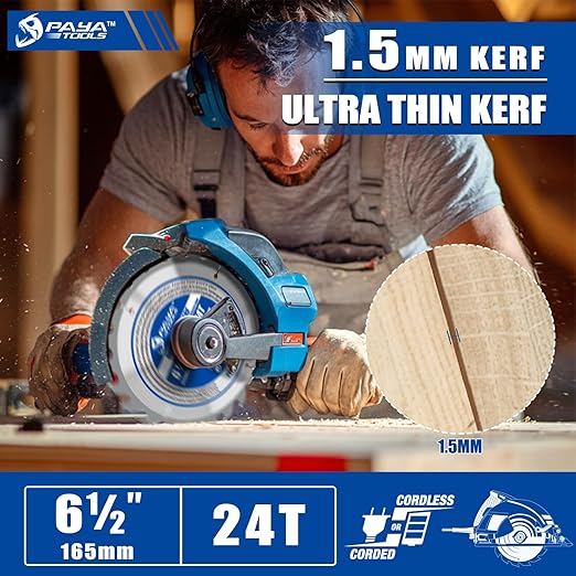 6-1/2-Inch 24-Tooth Circular Saw Blade, 0.059" Ultra Thin Kerf Blade 20mm Bore (16mm Reduction Ring Included),TCT ATB Framing Blade for Wood Fast Cutting