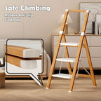 Taranta 3 Step Ladder, Portable Folding Ladder with Wide Pedal, Lightweight Aluminum Step Stool with Convenient Handgrip, 330 lbs Capacity Stepladder for Home, Office - White Woodgrain