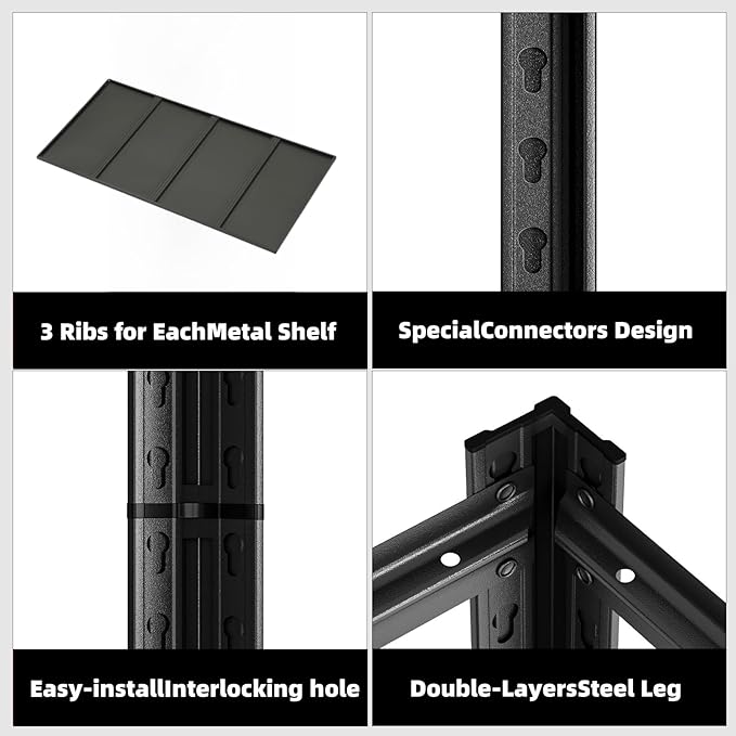 4-Tier 31.5" W x 15.8" D x 63" H Garage Shelving 2000LBS Storage Shelves Heavy Duty Metal Shelf Unit Adjustable Basement Industrial Storage Racks