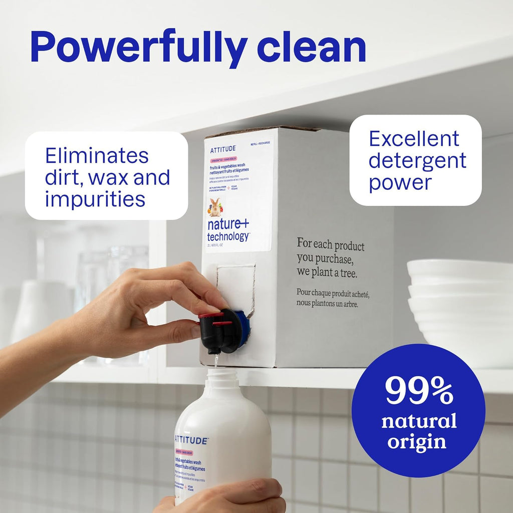 ATTITUDE Fruit & Vegetable Wash, Food-Safe Produce Wash, Removes Dirt & Residue, Vegan & Plant-Based Ingredients, Unscented, 27.1 Fl Oz (Pack of 3)