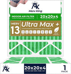 MervKing 20x20x4 Air Filter Actual Size: 19.88" x 19.88" x 4.31" MERV 13 MPR 1500-1900 | MADE IN USA | 1-Pack | Pleated HVAC AC Furnace Replacement