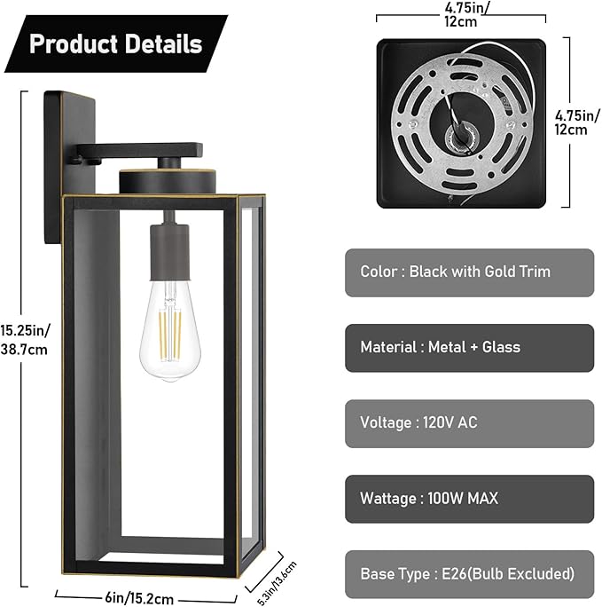 Large Size Outdoor Wall Light Fixtures, Exterior Lighting Fixtures Porch Sconces Wall Mounted, Waterproof Bronze Outdoor Wall Lanterns Lamps, Outside Lights for House Patio Front Door Entryway, 2-Pack