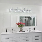 Modern Glass Crystal Vanity Light - Vintage Bathroom Lighting Fixtures Over Mirror, 6 Light Vanity Lights G9 Bulb (43.3 Inch, Chrome)
