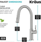 KRAUS Torak Pull Down Kitchen Faucet in Spot-Free Stainless Steel with 2 Function Sprayer, Pre-Attached Water Lines, and Mounting Hardware, KPF-2840SFS