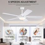 52 Inch Ceiling Fans with Lights and Remote, Modern Indoor Outdoor Ceiling Fan for Bedroom Living Room Patio Porch, 6 Speeds, Reversible Quiet Motor, Dual Finish Wooden Blades, White