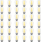 36 Pack S14 LED Bulbs for Outdoor String Lights, Shatterproof Replacement Edison Bulbs for Patio String Lights Outdoor Waterproof, Warm White 2200K, Dimmable, E26 Standard Base