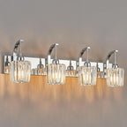 Modern Bathroom Vanity Light, 4-Light Chrome Wall Sconce with Crystal Accents, Over Mirror Bathroom Lighting Fixture, 32.67" Long Dimmable Vanity Lamp for Makeup, Easy Installation
