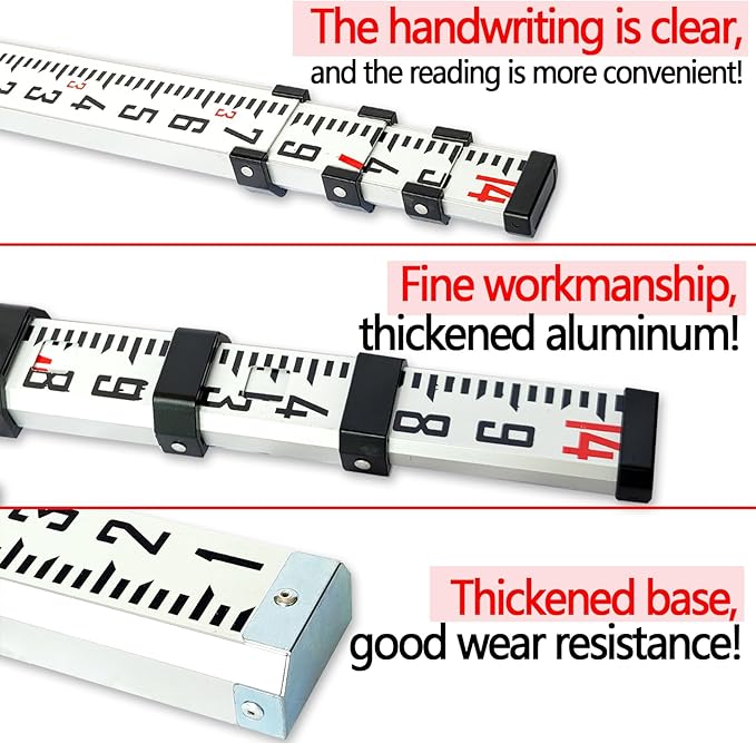Survey Rod 14-Foot Aluminum Grade Rod - 10ths,Grade Rod,Grade Stick for Laser Level,Survey Rod，Grade Rods,Survey Pole,With Bubble Level, 4-Stage Telescopic,Double-Sided Scale Telescopic Leveling Rod