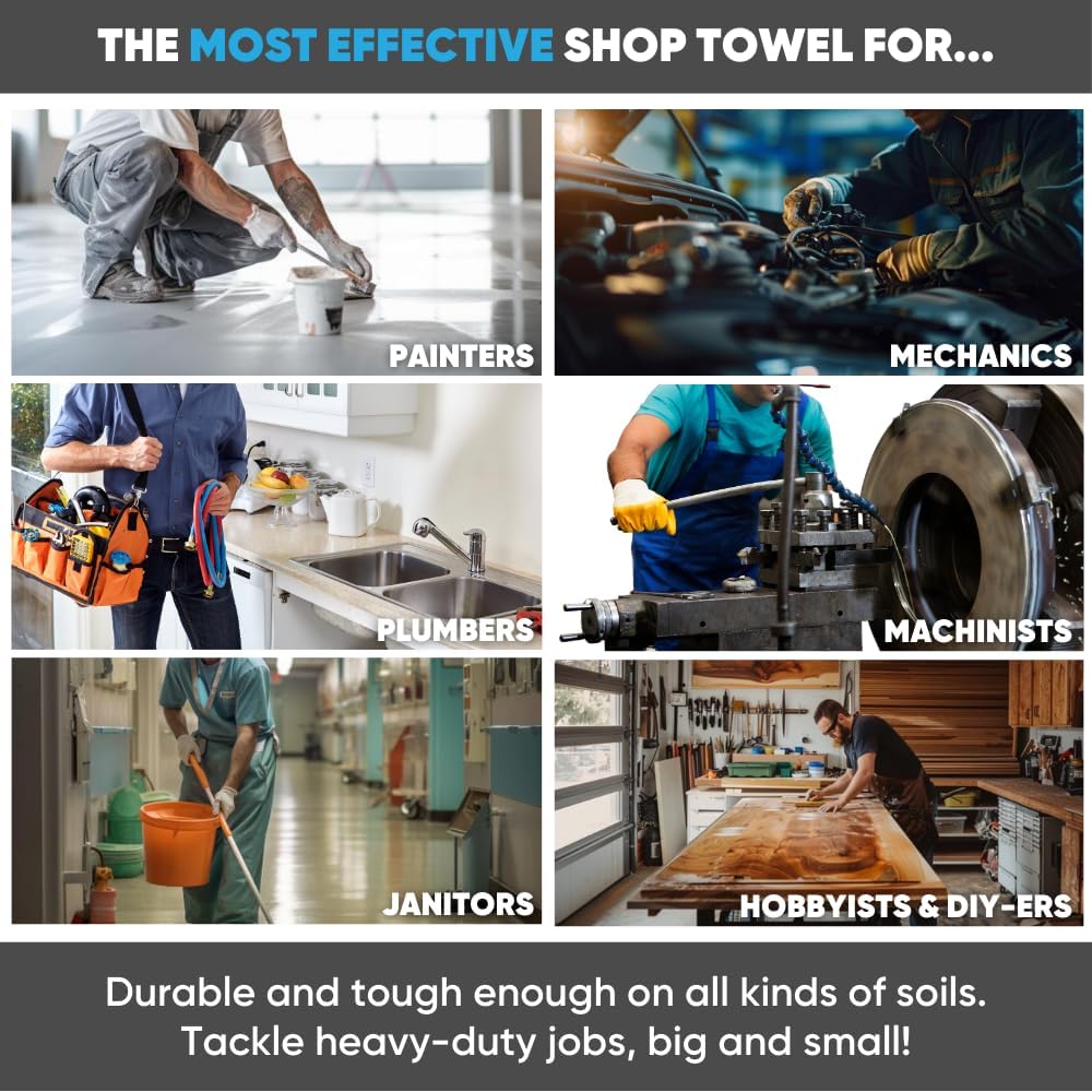Black Microfiber Shop Towels | MWipes Reusable Shop Rags | 50 Rags in a Box | Super Absorbent, Machine Washable Hundreds of Times | Automotive, Paint, Industrial, Detailing