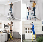 TICONN 4 Step Ladder, Heavy Duty Foldable Step Stool, Portable Steel Folding Stool for Household Garage Storage (Yellow)