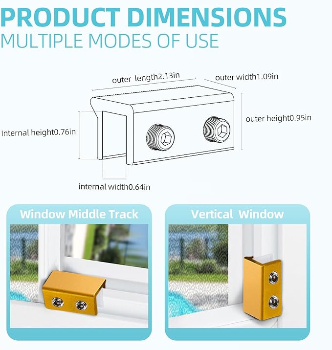 Window Locks for Up and Down Windows 4 Pack Window Stopper Sliding Window Lock for Vertical Horizontal Sliding Windows Doors with Key Aluminum Window Security Locks Child Proof(Golden Large)