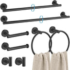 TURS Matte Black 8 Pieces Bathroom Hardware Set, SUS304 Stainless Steel 24 Inch and 20 Inch Bath Towel Bar Set, Round Bathroom Accessories Kit Wall Mounted Towel Holder
