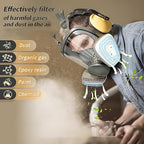 Reusable full Face Cover, Full Face Respirator Mask, Organic Vapor Gas Mask with Activated Carbon Filters Anti-fog Gas Cover Against Dust Fume for Painting, Polishing, Welding, Staining, Cutting