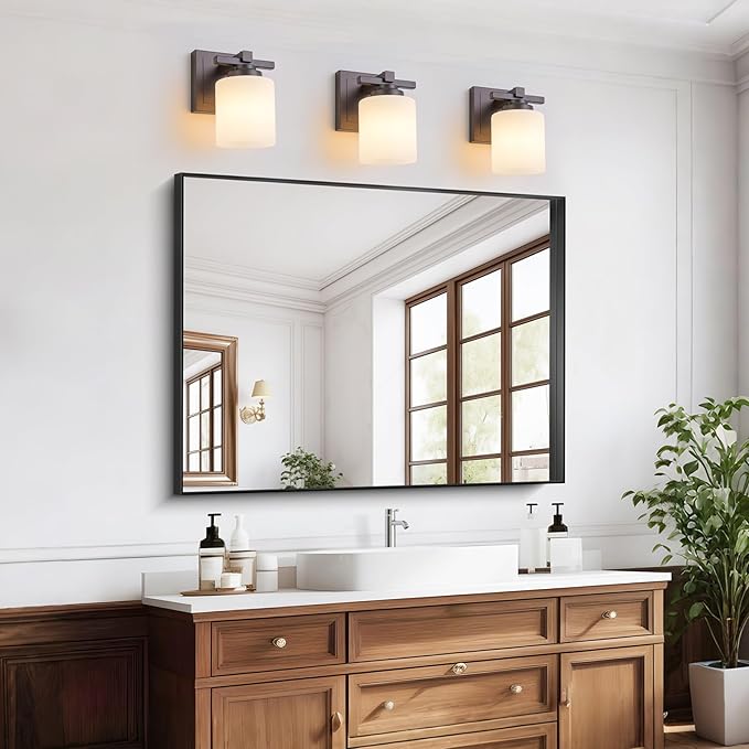 1 Light Modern Bathroom Light Fixtures Over Mirror, Bronze Finish Vanity Lights for Bathroom Wall Sconces with Milky White Glass Shades, E26 Socket (Bulbs Not Included)