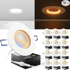 Sunco 12 Pack 10W 4 Inch LED Recessed Lighting Slim Baffle Retrofit Night Light for Indoor Living Dining Room Bedroom, 600 Lumens, Selectable CCT 2700K/3000K/4000K/5000K/6000K, Dimmable, AC120V - ETL