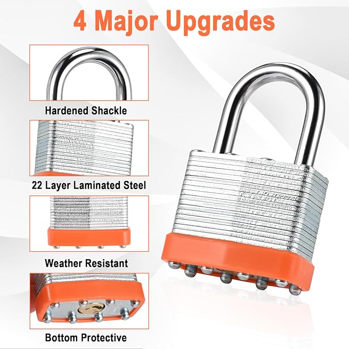 12pcs Solid Keyed Alike Padlock with 24 Same Keys & Short Hardened Shackle -Resist Cutting, Gym Locker Lock with Key, Storage Pad Lock for Locker Gym Gate Outdoor Use (Short)